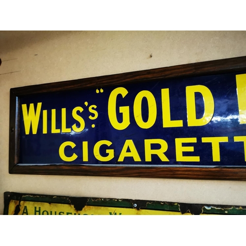 436 - Will's Gold Flake Cigarettes framed enamel advertising sign {24 cm H x 94 cm W}.