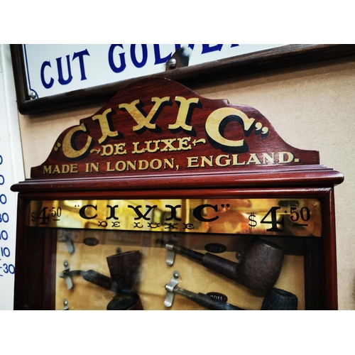 460 - Extremely rare 20th C. mahogany and gilded Civic Pipes advertising display cabinet with original pip... 