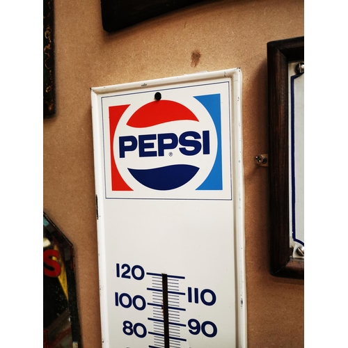 462 - 1950's  Pepsi Cola tin plate advertising thermometer {71 cm H x 18 cm W}.