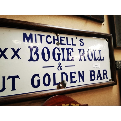 463 - Mitchell's Bogie Roll - Cut Golden Bar tobacco enamel advertising sign {23 cm H x 54 cm W}.