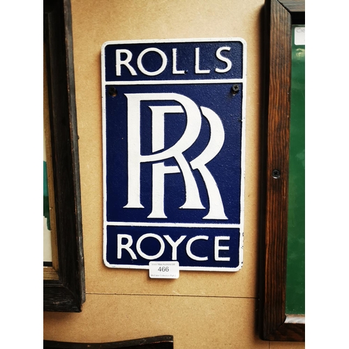 466 - Rolls Royce cast iron advertising sign. { 29cm H X 18cm W }.