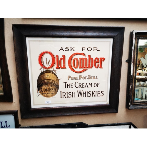 467 - Ask For Old Comber Pure Pot Still Irish Whiskies framed advertising print. { 60cm H X 69cm W }.