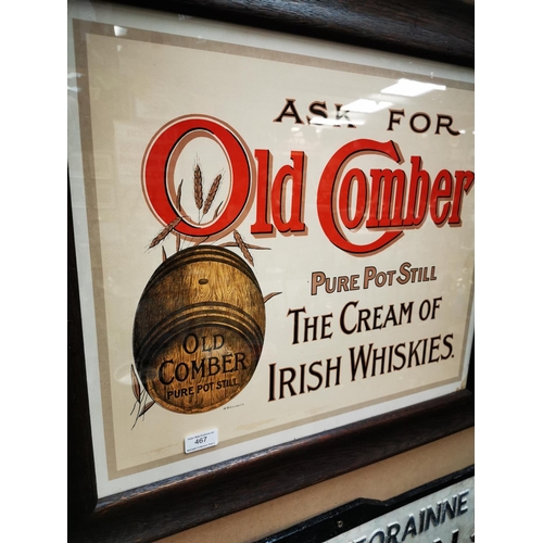 467 - Ask For Old Comber Pure Pot Still Irish Whiskies framed advertising print. { 60cm H X 69cm W }.