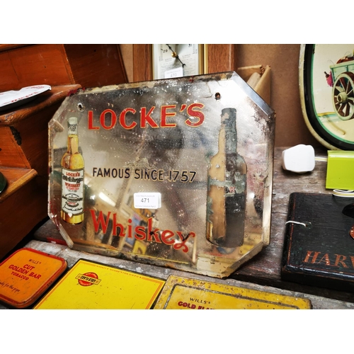 471 - Locke's Old Kilbeggan Whiskey advertising mirror.  { 26cm H X 36cm W }.