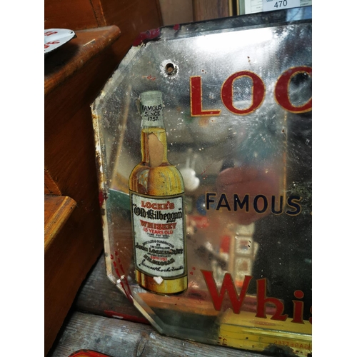 471 - Locke's Old Kilbeggan Whiskey advertising mirror.  { 26cm H X 36cm W }.