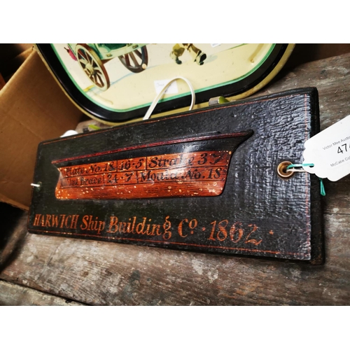 474 - Harwick Ship Building Company 1862 wooden advertising sign.  { 14cm H X 41cm W }.