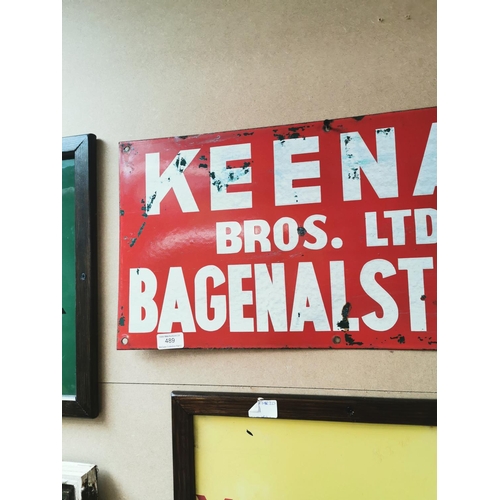 489 - Keenan Bros. Ltd Bagenalstown enamel advertising sign. { 31cm H X 61cm W }.