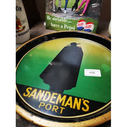 496 - Sandeman Port tinplate drink's tray { 32cm Dia }.