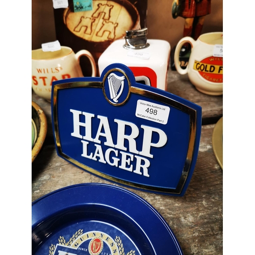 498 - Harp Lager Perspex shelf sign { 16cm H X 20cm W } and Harp Perspex ashtray.