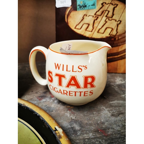 500 - Will's Star Cigarettes ceramic water jug. { 10cm H }.