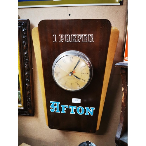 518 - Early 1960's I Prefer Afton mahogany advertising clock. { 51cm H X 35cm W }.