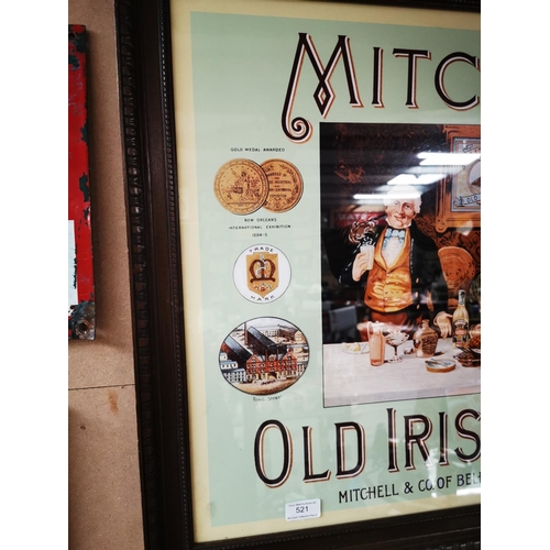 521 - Mitchell's Old Irish Whiskey advertising print. { 63cm H X 80cm W }.