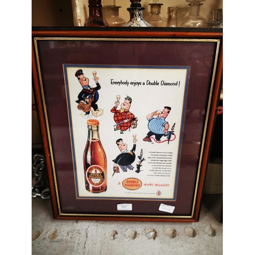 527 - Two Everybody Enjoys a Double Diamond framed advertising print {46 cm H x 39 cm W}.