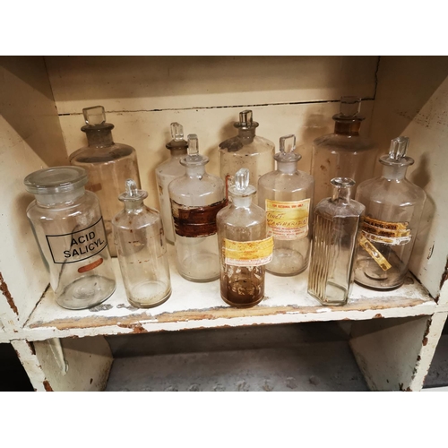 531 - Three shelves of 19th C. and Early 20th C. chemist bottles.