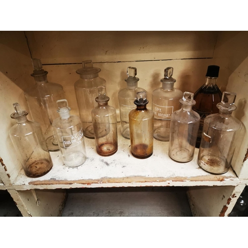 531 - Three shelves of 19th C. and Early 20th C. chemist bottles.