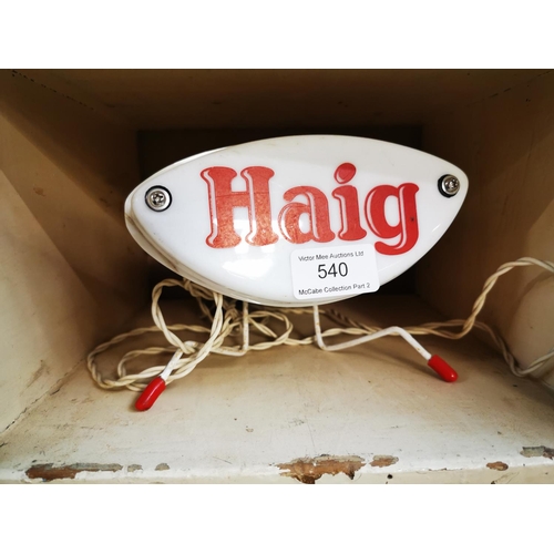 540 - Rare Haig Scotch Whiskey light up advertising sign. { 11cm H X 17cm W }.