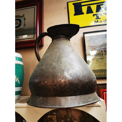 567 - Two late 18th C. hay stack copper measures {46 cm H x 38 cm W and 46 cm H x 32 cm W}.