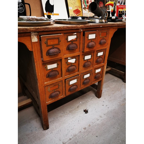 579 - 1930s pine kneehole office desk {76 cm H x 246 W x 60 cm D}.