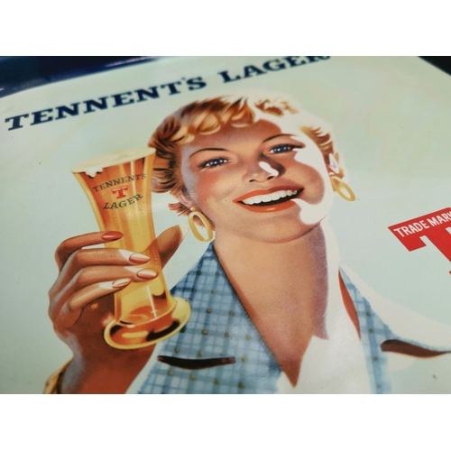 580 - 1950s Tennent's Lager - So Refreshing advertising drinks tray {35 cm H x 35 cm W}.