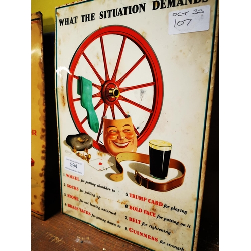 594 - Guinness What the situation demands advertising show card {30 cm H x 20 cm W}.