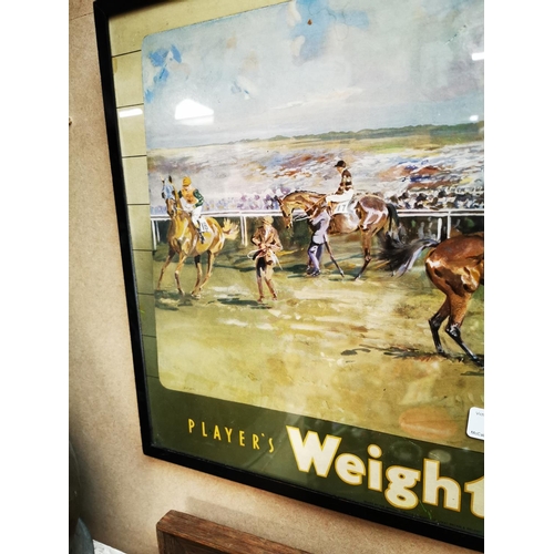 605 - Player's Weights Cigarettes framed advertising show card. { 40cm H X 52cm W }.