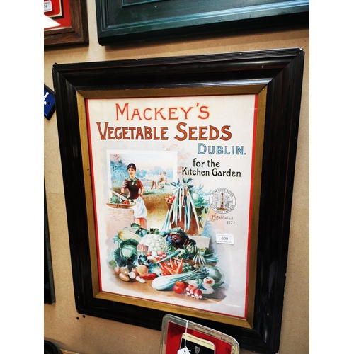 609 - MacKeys Vegetable Seeds Dublin framed advertising print {64 cm H x 52 cm W}.