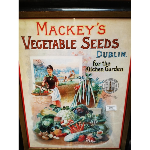 609 - MacKeys Vegetable Seeds Dublin framed advertising print {64 cm H x 52 cm W}.