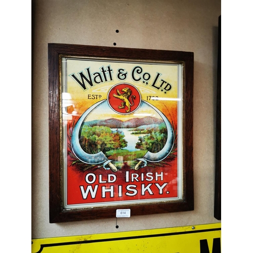 614 - Watt & Co. Ltd Old Irish Whisky framed advertising print {46 cm H x 39 cm W}.