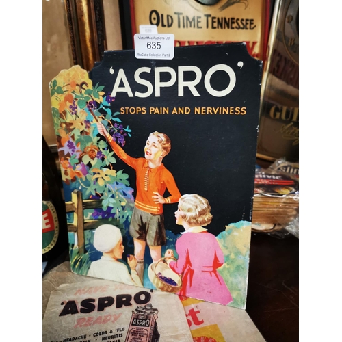 635 - Aspro Stops Pain and Nervousness advertising showcard {26 cm H x 21 cm W} including two advertising ... 