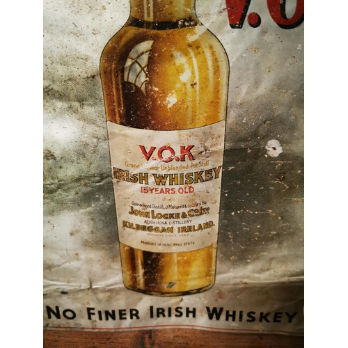 64 - 1950's Locke's VOK No Finer Irish Whiskey aluminium advertisement. { 33cm H X 23cm W  }.