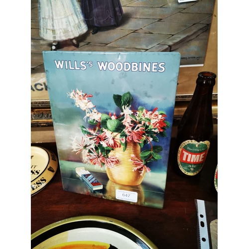 647 - Will's Woodbine tin plate advertising showcard {25 cm H x 19 cm W}.