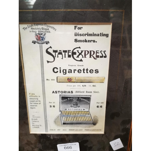 666 - State Express Cigarettes advertising print. { 32cm H X 29cm W }.