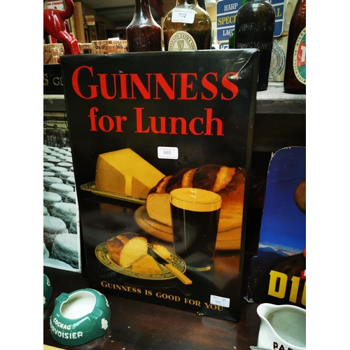 685 - Guinness For Lunch celluloid advertising sign {51 cm H x 34 cm W}.