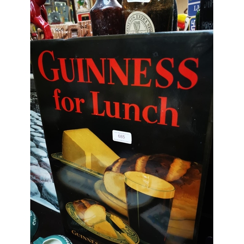 685 - Guinness For Lunch celluloid advertising sign {51 cm H x 34 cm W}.