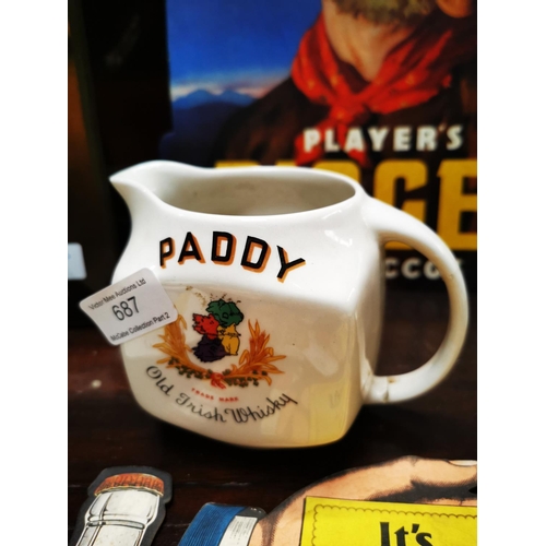 687 - Paddy Whiskey ceramic advertising jug {12 cm H}.