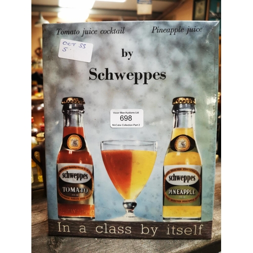 698 - Schweppes advertising showcard {26 cm H x 20 cm W}.