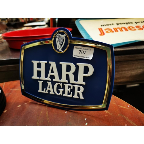 707 - Harp Lager Perspex advertising shelf sign {16 cm H x 21 cm W}.