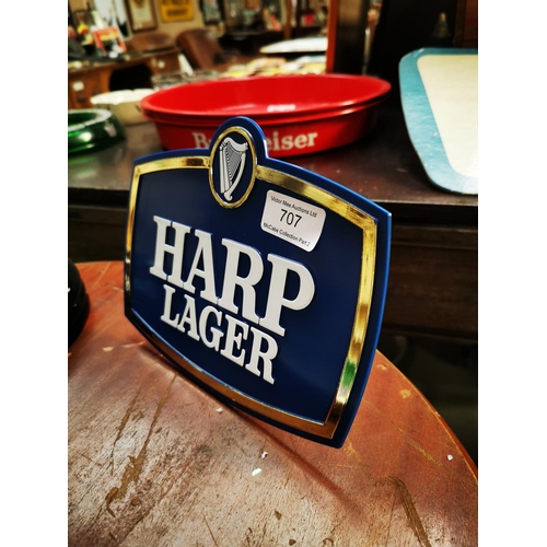 707 - Harp Lager Perspex advertising shelf sign {16 cm H x 21 cm W}.