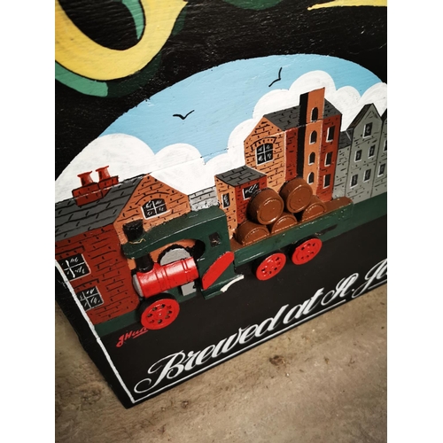 712 - Guinness Irish Stout St James's Gate Dublin wooden advertising sign {61 cm H x 90 cm W}.