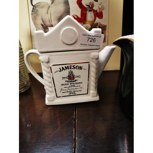 726 - Jameson Whiskey ceramic advertising tea pot and Black and White Whiskey jug.