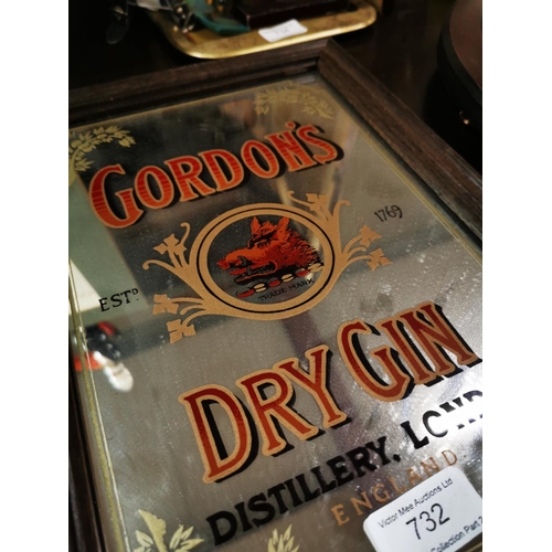 732 - Gordon Dry Gin framed advertising mirror {33 cm H x 23 cm W}.