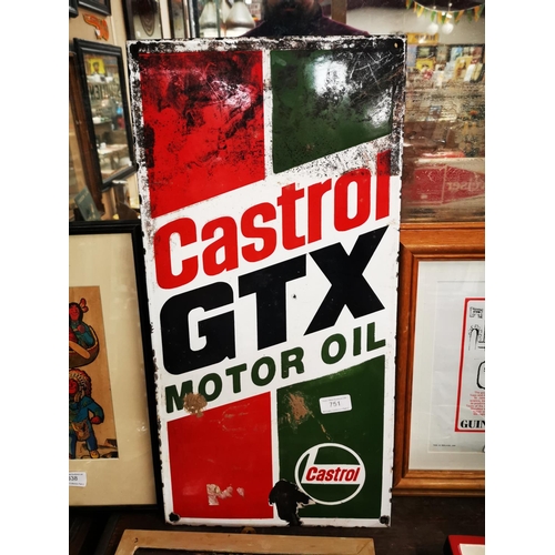 751 - Castrol GTX Motor Oil sign. {60 cm H x 29 cm W}.