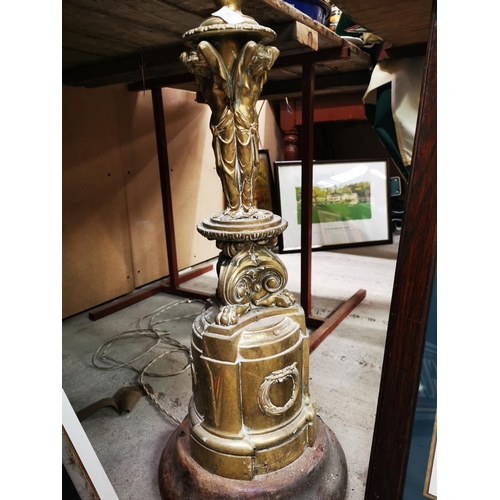 756 - 20th. C. brass and mahogany counter light. {64 cm H).