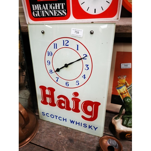 759 - Haig Scotch Whisky glass sign. {41 cm H x 29 cm W}.