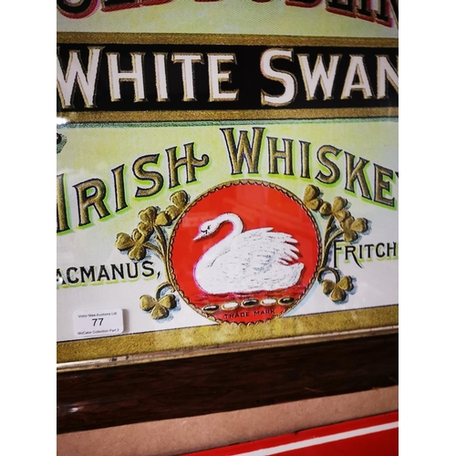 77 - Old Dublin White Swan Whiskey Mc Manus Finch & Co framed advertising print. { 48cmH X 51cm W }.