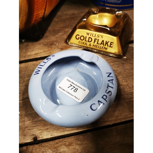 778 - 1930's Will's Woodbine ashtray and 1930's Will's Capstan ashtray. { 10cm Dia. Each. }.