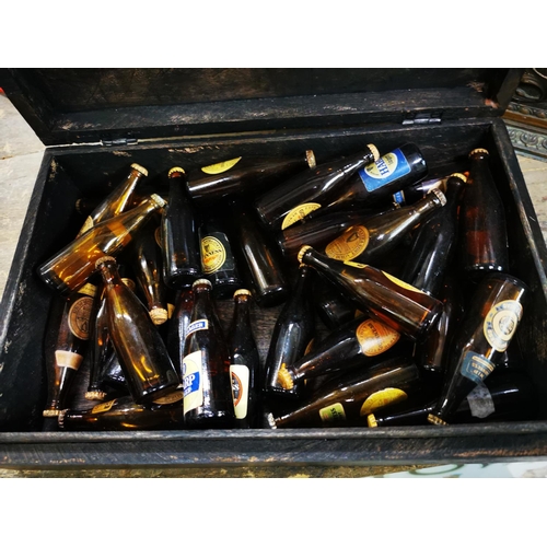 791 - Box of miniature Harp Lager and Guinness Bottles. {some with contents).