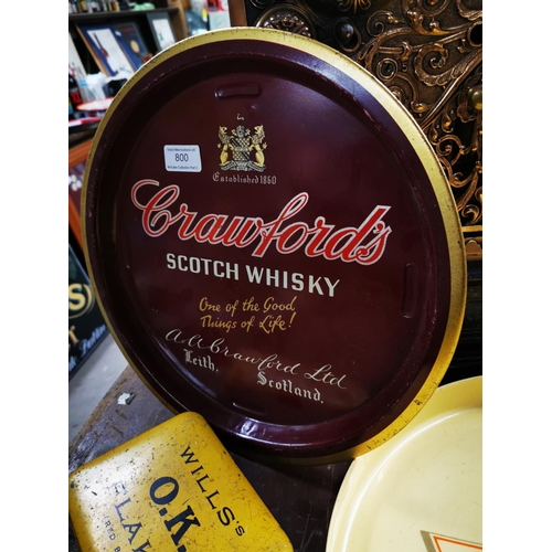 800 - Crawford's Scotch Whisky advertising drink's tray { 34cm Dia. } and Satzenbrau drinks tray {26 cm Di... 