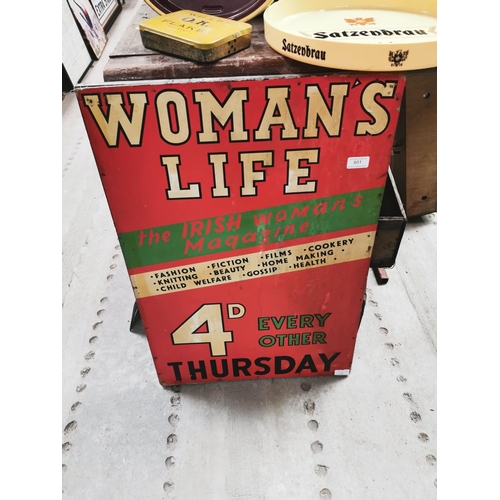 801 - Women's Life cardboard advertising sign {76 cm H x 51 cm W}.