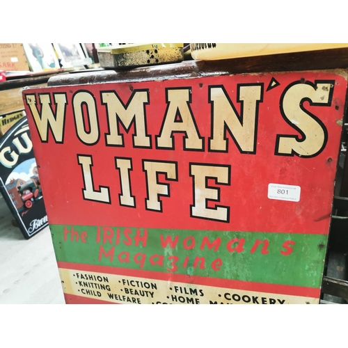 801 - Women's Life cardboard advertising sign {76 cm H x 51 cm W}.